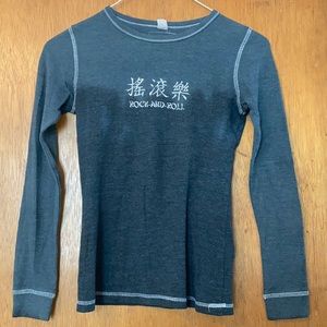 Rock and roll gray long sleeve graphic T